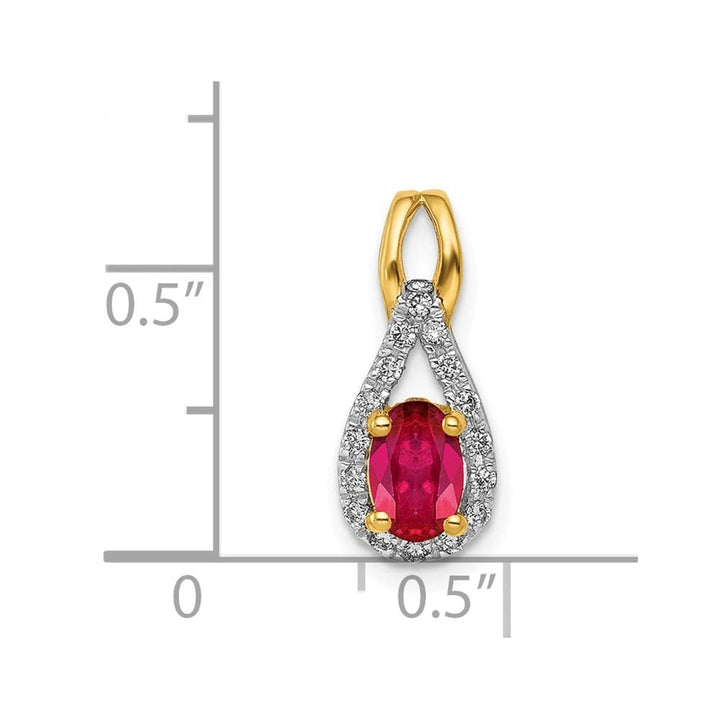 14K Yellow Gold Diamond and .50 ct Oval Ruby Teardrop Halo Pendant
