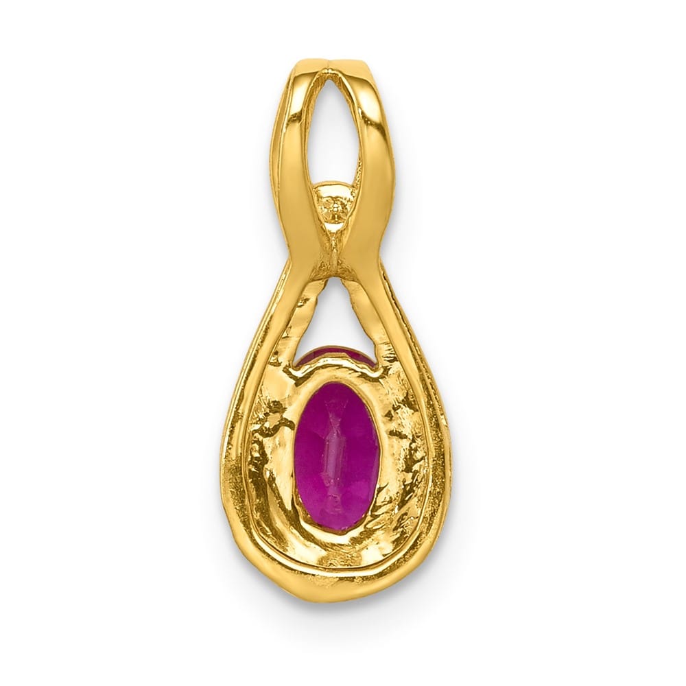 14K Yellow Gold Diamond and .50 ct Oval Ruby Teardrop Halo Pendant