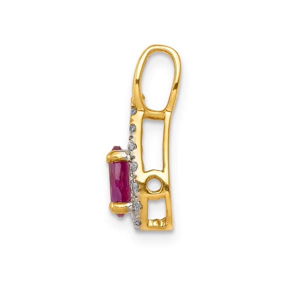 14K Yellow Gold Diamond and .50 ct Oval Ruby Teardrop Halo Pendant