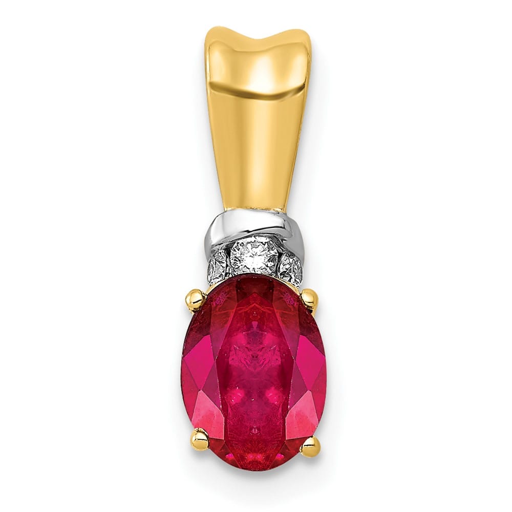 14K Yellow Gold Diamond and .66 ct Oval Ruby Pendant