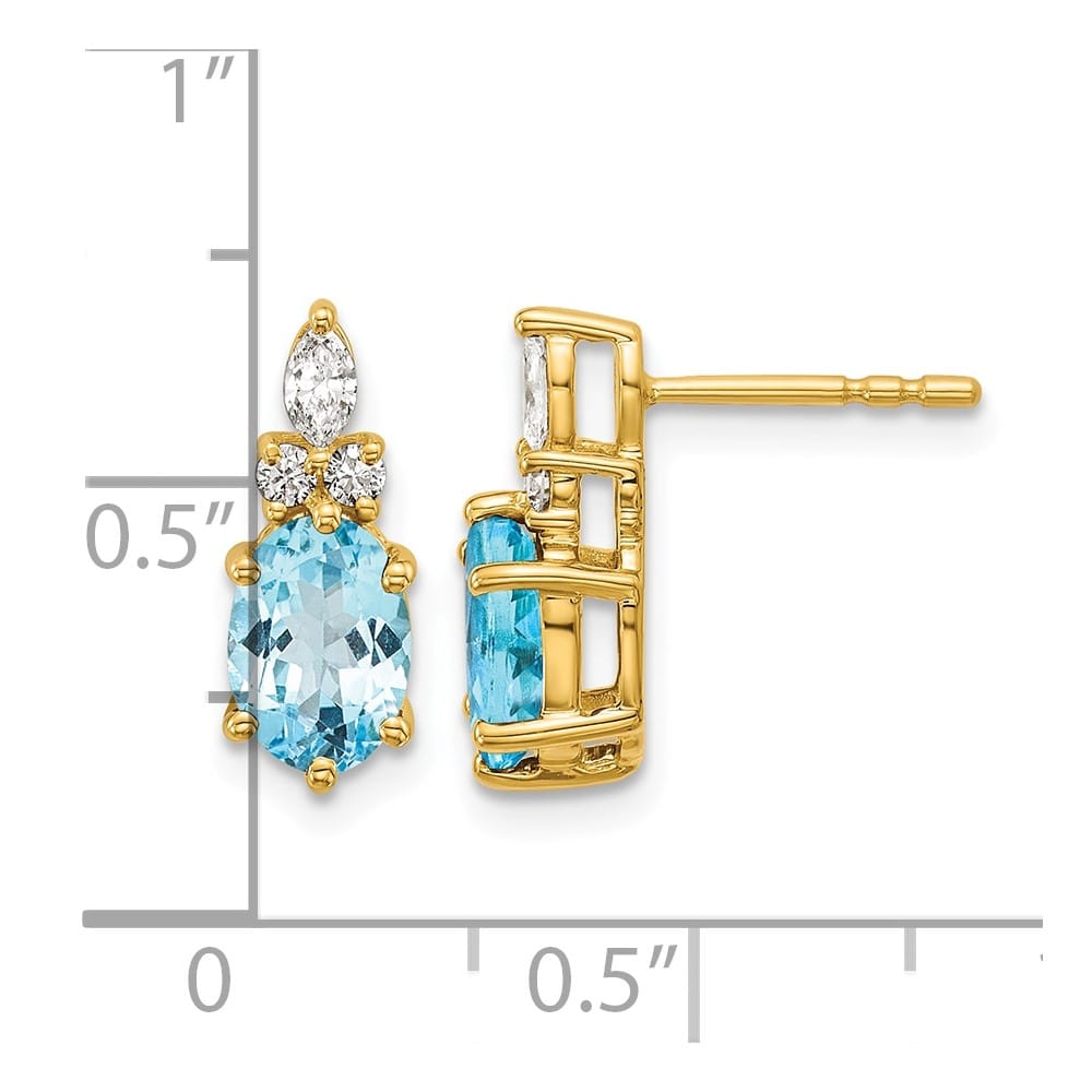 14K Yellow Gold Diamond and 7x5 Oval December/Blue Topaz Post Earrings, view 3 of 4