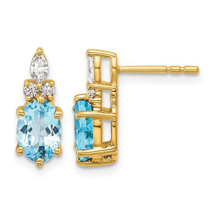 14K Yellow Gold Diamond and 7x5 Oval December/Blue Topaz Post Earrings, view 1 of 4