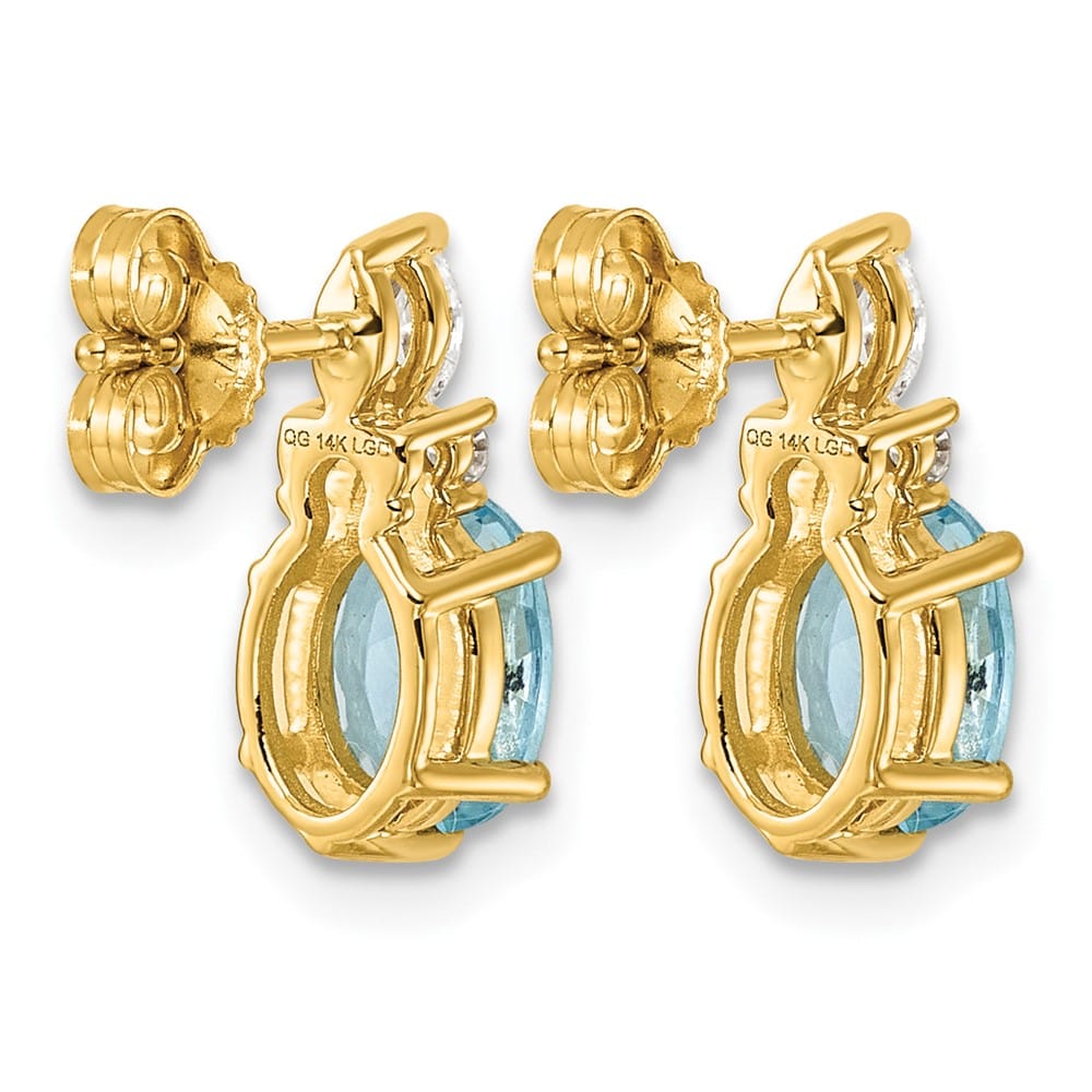 14K Yellow Gold Diamond and 7x5 Oval December/Blue Topaz Post Earrings, view 4 of 4