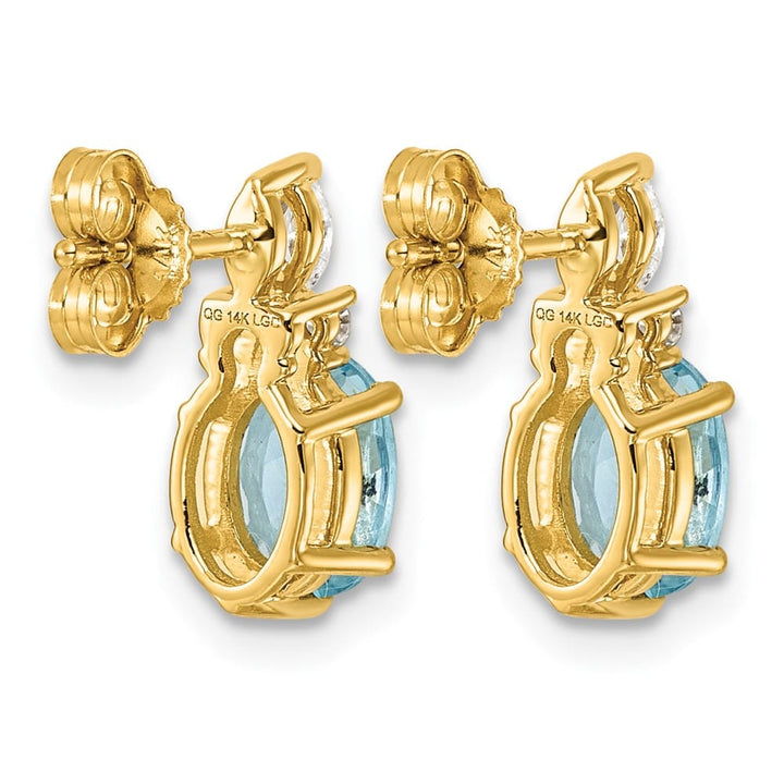 14K Yellow Gold Diamond and 7x5 Oval December/Blue Topaz Post Earrings, view 4 of 4