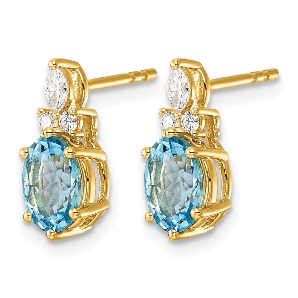 14K Yellow Gold Diamond and 7x5 Oval December/Blue Topaz Post Earrings, view 2 of 4