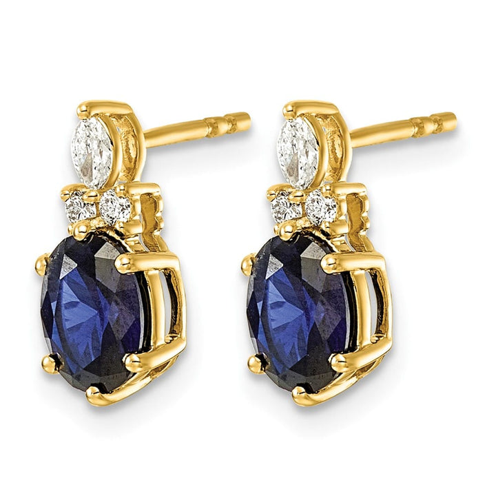14K Yellow Gold Diamond and 7x5 Oval Lab Post Earrings, view 10 of 12