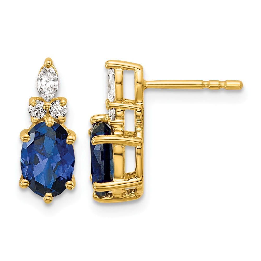 14K Yellow Gold Diamond and 7x5 Oval Lab Post Earrings, view 9 of 12