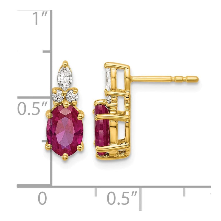 14K Yellow Gold Diamond and 7x5 Oval Lab Post Earrings, view 7 of 12