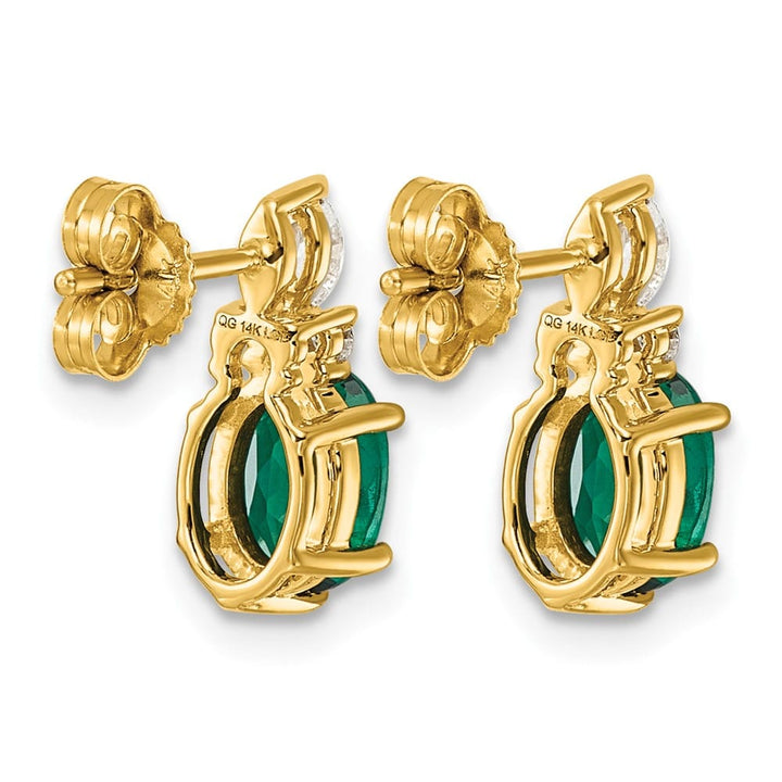 14K Yellow Gold Diamond and 7x5 Oval Lab Post Earrings, view 4 of 12