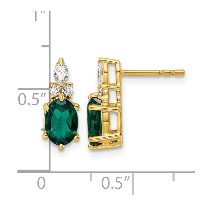 14K Yellow Gold Diamond and 7x5 Oval Lab Post Earrings, view 3 of 12