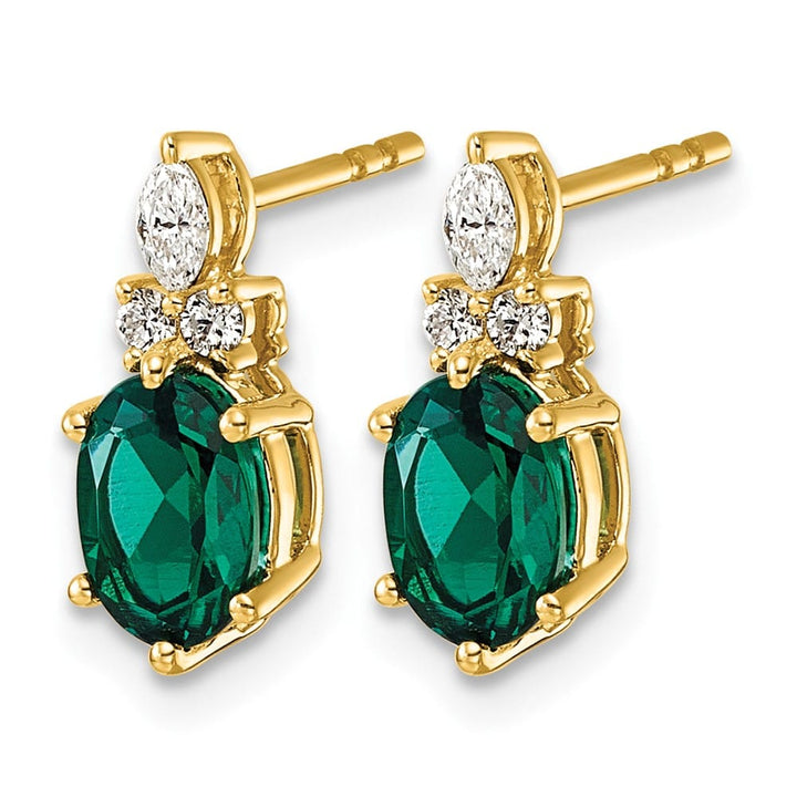 14K Yellow Gold Diamond and 7x5 Oval Lab Post Earrings, view 2 of 12