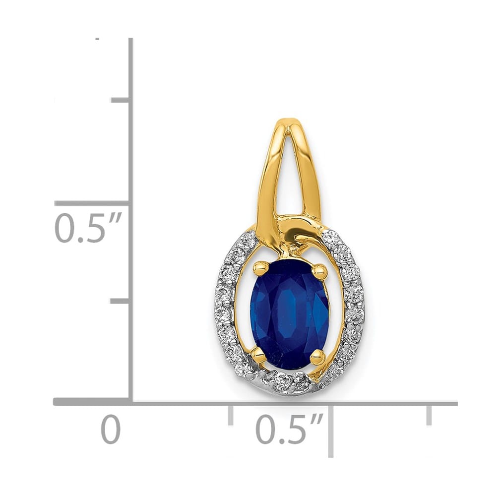 14K Yellow Gold Diamond and .85 Oval Sapphire Halo Pendant