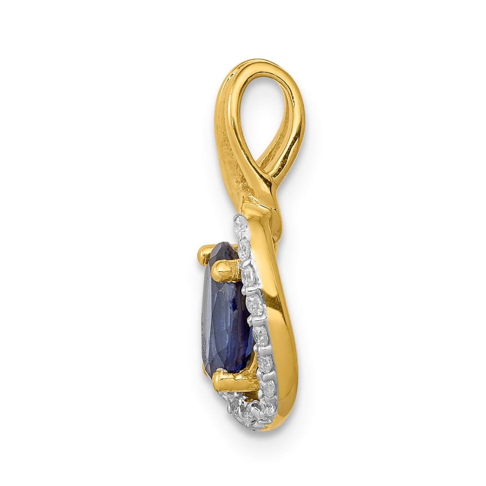 14K Yellow Gold Diamond and .85 Oval Sapphire Halo Pendant