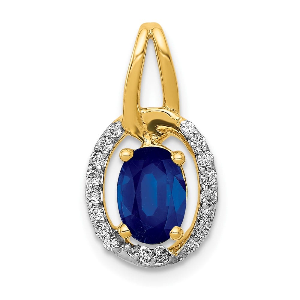 14K Yellow Gold Diamond and .85 Oval Sapphire Halo Pendant