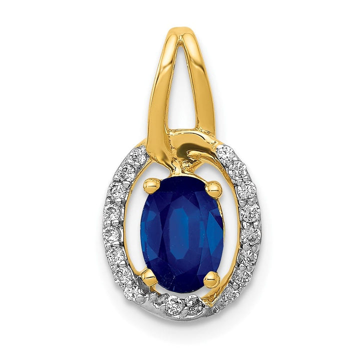 14K Yellow Gold Diamond and .85 Oval Sapphire Halo Pendant