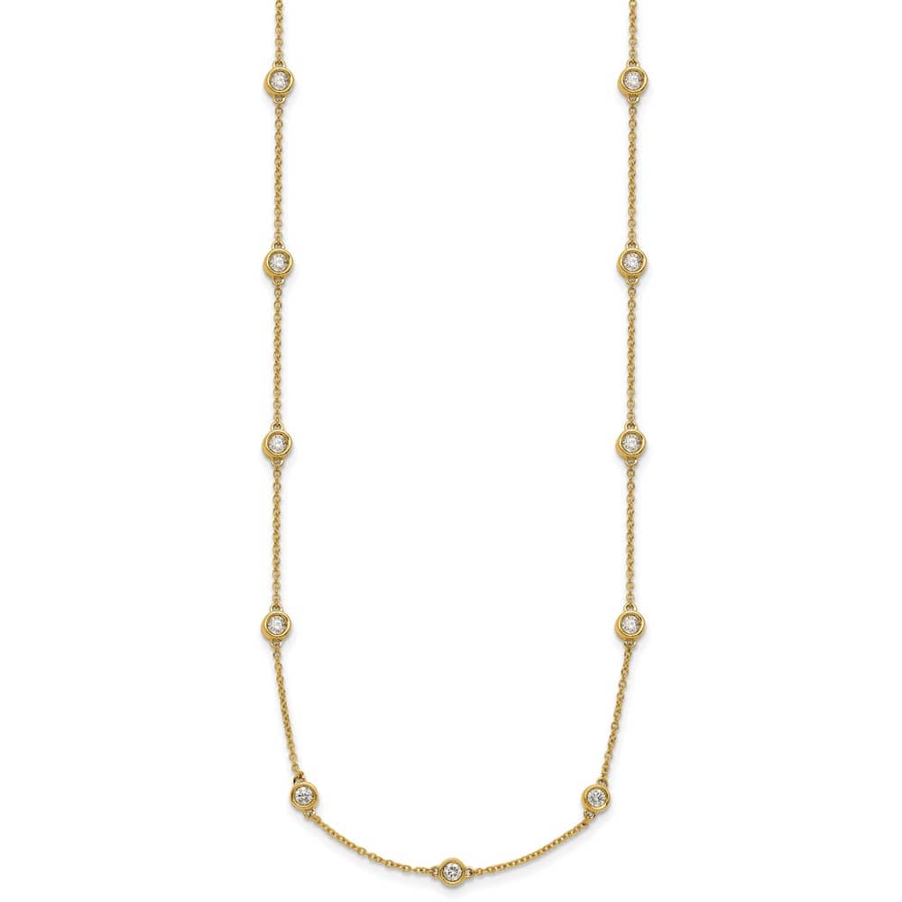 14K Yellow Gold Diamond and Cable Chain 17-Station 18 inch Necklace