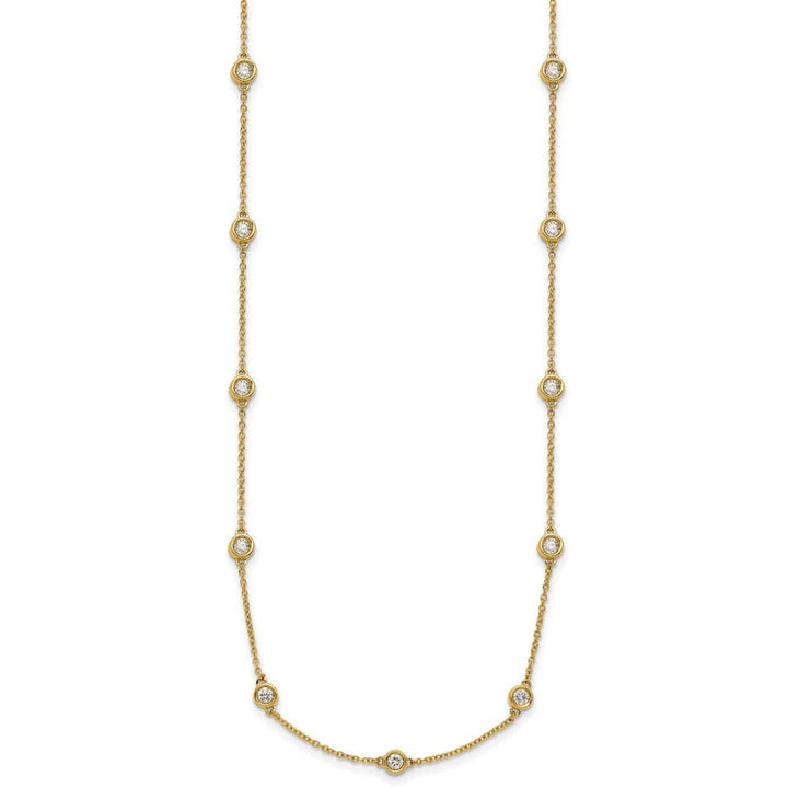 14K Yellow Gold Diamond and Cable Chain 17-Station 18 inch Necklace