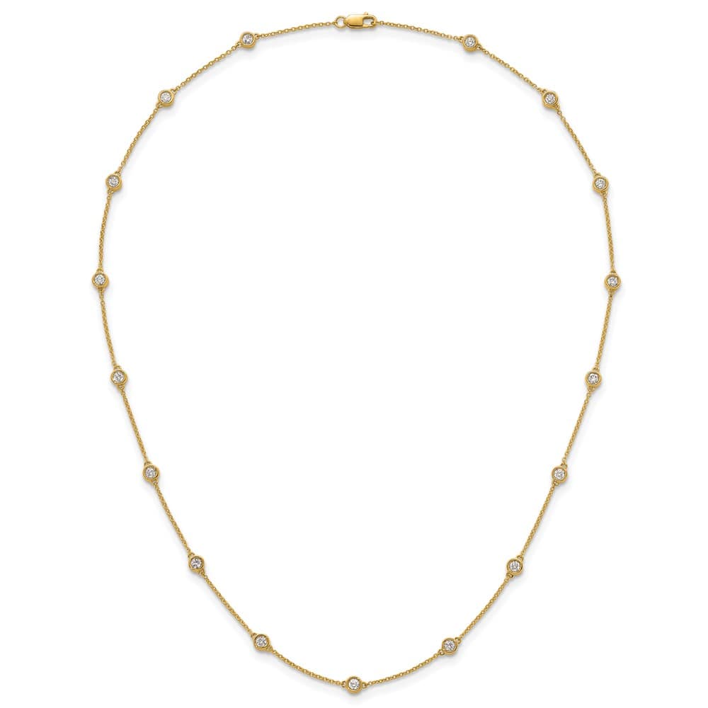 14K Yellow Gold Diamond and Cable Chain 17-Station 18 inch Necklace