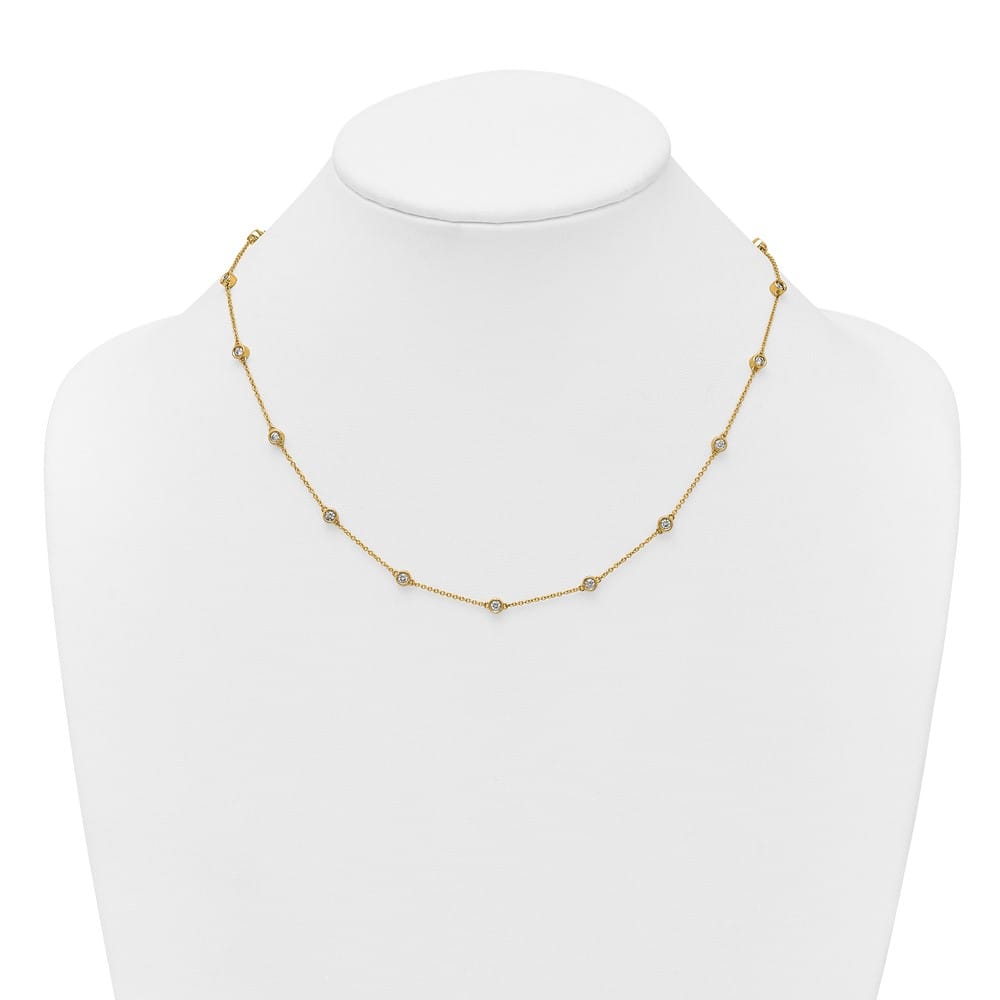 14K Yellow Gold Diamond and Cable Chain 17-Station 18 inch Necklace