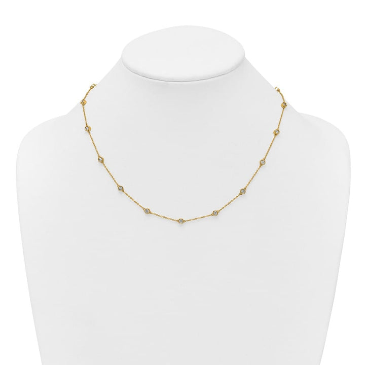 14K Yellow Gold Diamond and Cable Chain 17-Station 18 inch Necklace