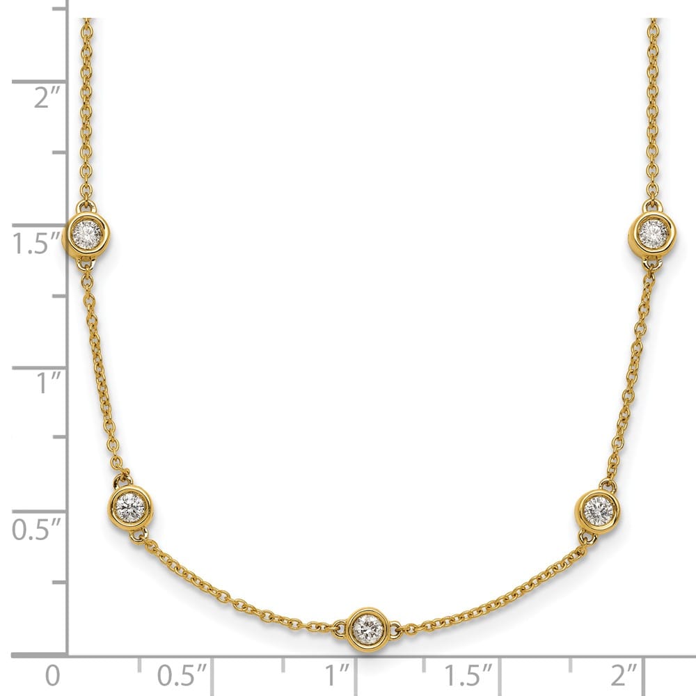 14K Yellow Gold Diamond and Cable Chain 17-Station 18 inch Necklace
