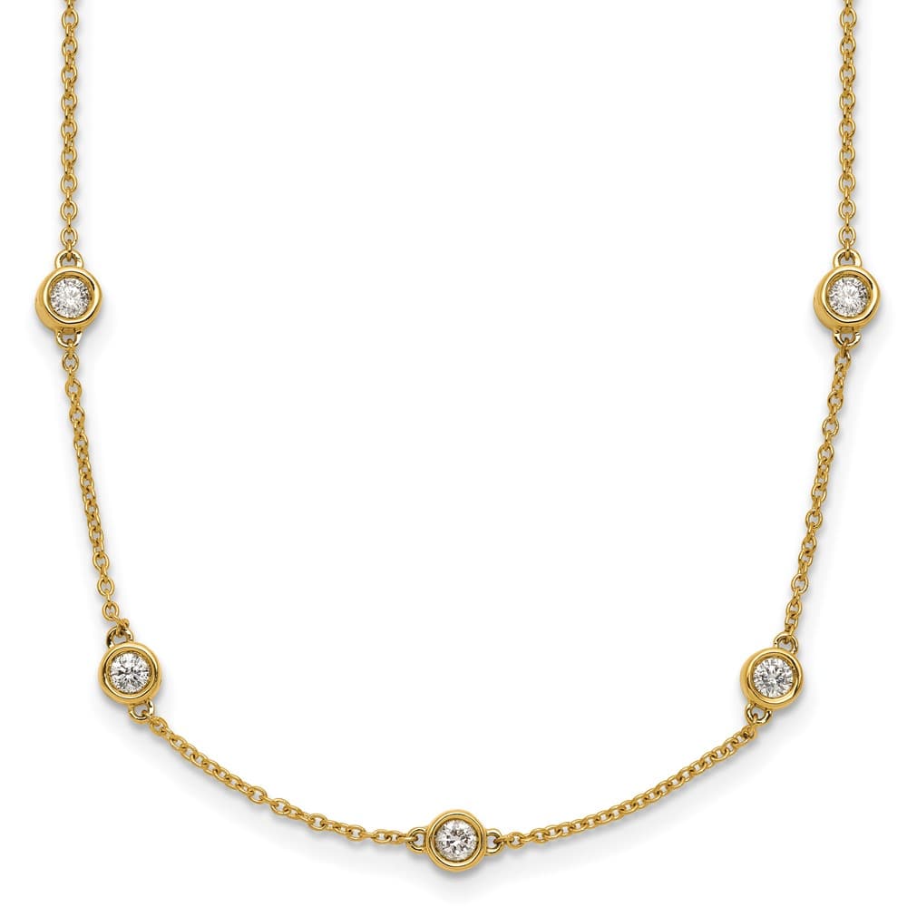 14K Yellow Gold Diamond and Cable Chain 17-Station 18 inch Necklace