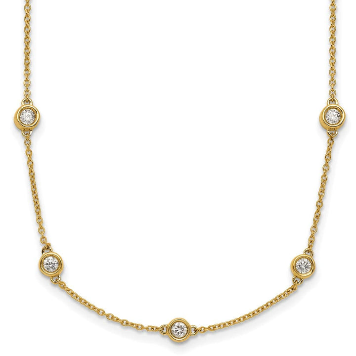 14K Yellow Gold Diamond and Cable Chain 17-Station 18 inch Necklace