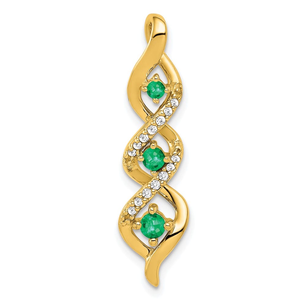 14K Yellow Gold Diamond and Emerald Twisted 3-stone Chain Slide
