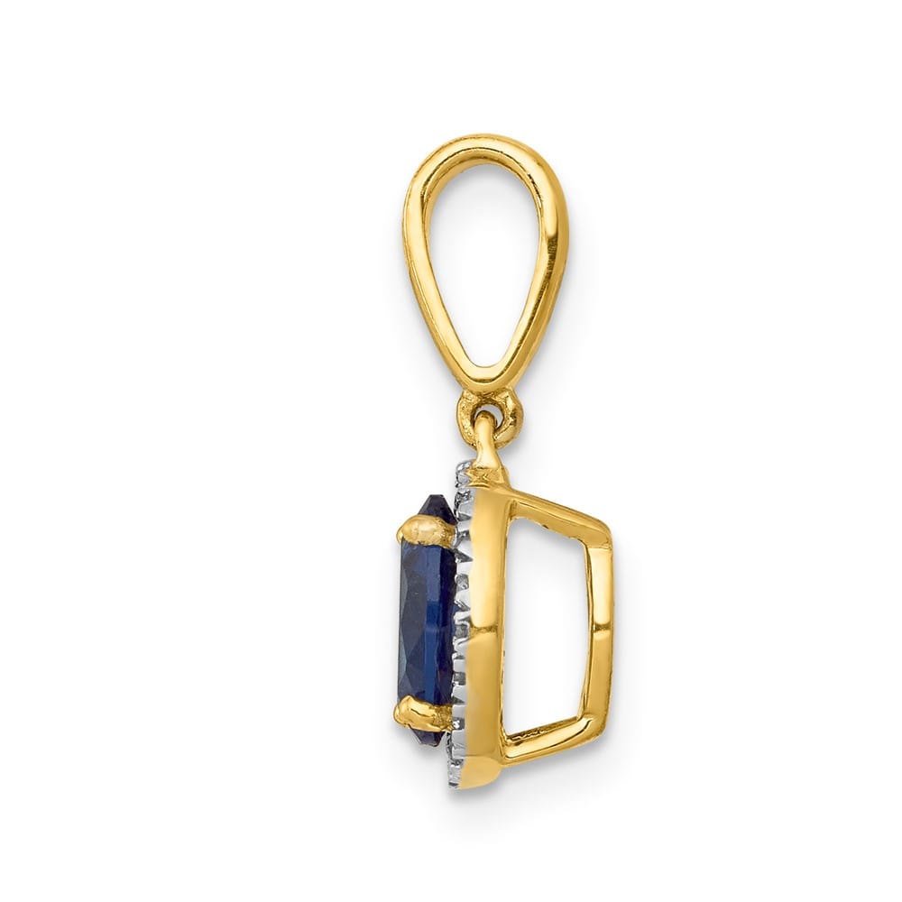 14K Yellow Gold Diamond and Oval 1.05 Sapphire Halo Pendant
