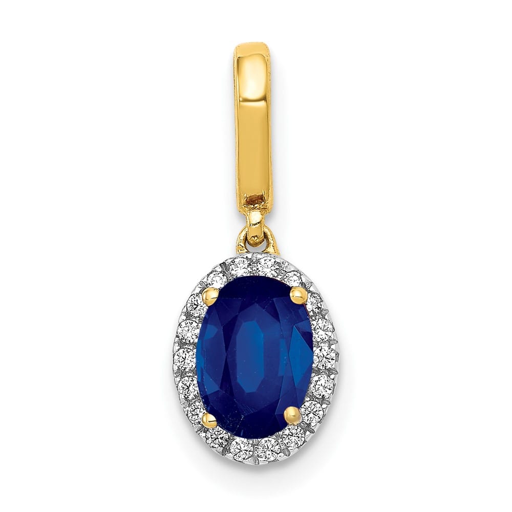 14K Yellow Gold Diamond and Oval 1.05 Sapphire Halo Pendant