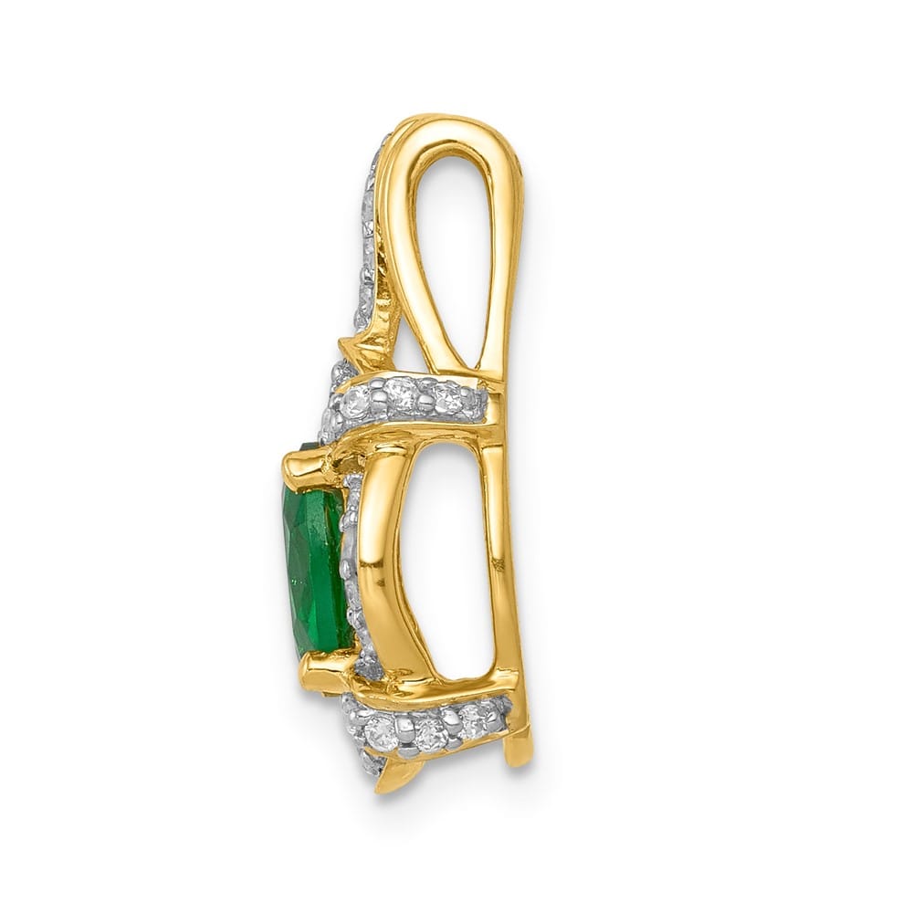 14K Yellow Gold Diamond and Oval Emerald Fancy Vintage Pendant