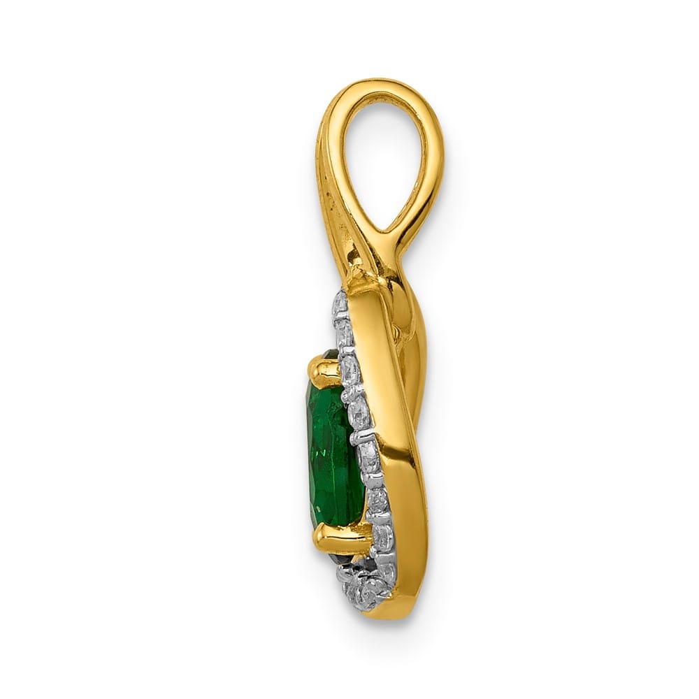 14K Yellow Gold Diamond and Oval Emerald Halo Pendant