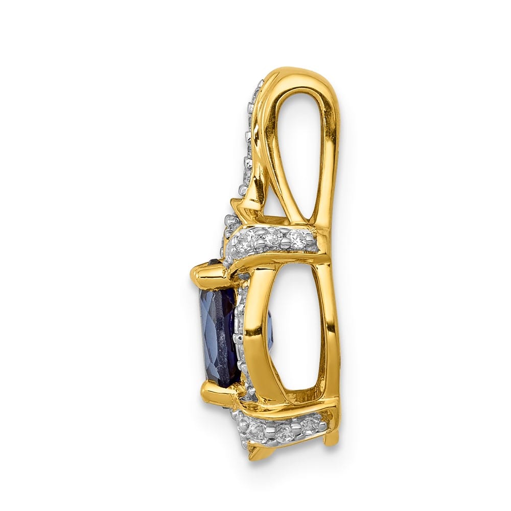 14K Yellow Gold Diamond and Oval Sapphire Fancy Vintage Pendant