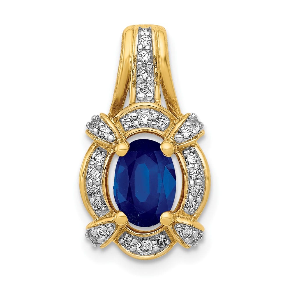 14K Yellow Gold Diamond and Oval Sapphire Fancy Vintage Pendant