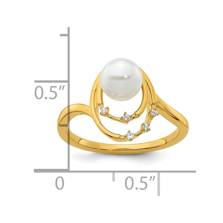 14k Yellow Gold Diamond and White Freshwater Cultured Pearl Ovals Ring Size 7