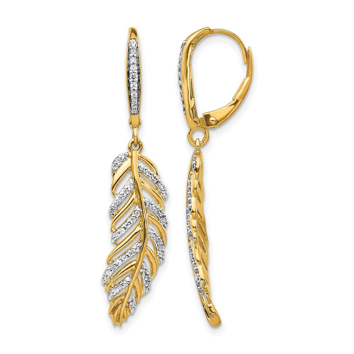 14K Yellow Gold Diamond Fancy Feather Leverback Earrings, view 1 of 4