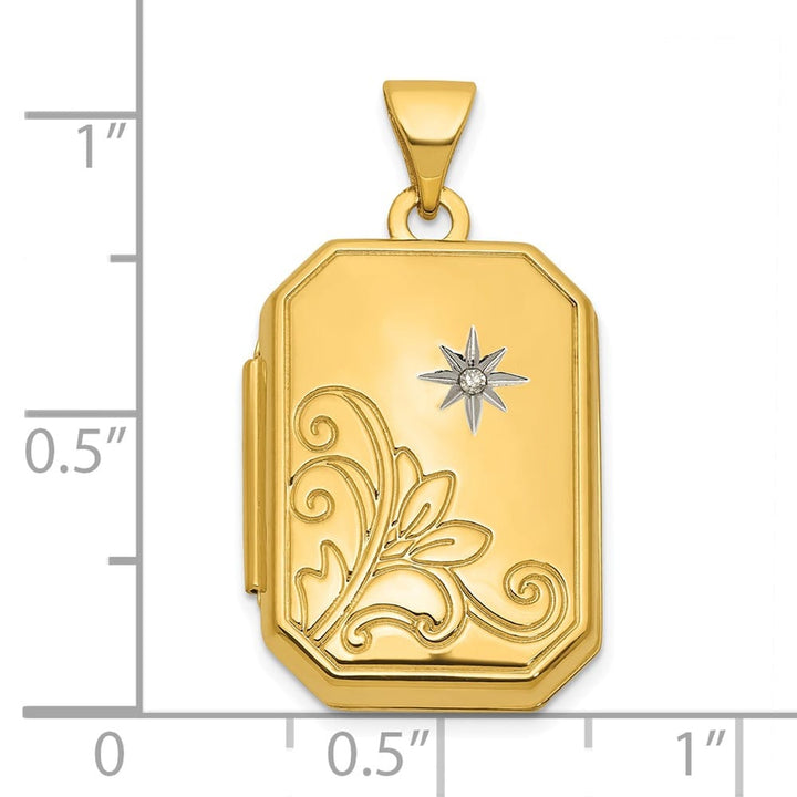 14K Yellow Gold Diamond Floral and Star 20mm Rectangle Locket