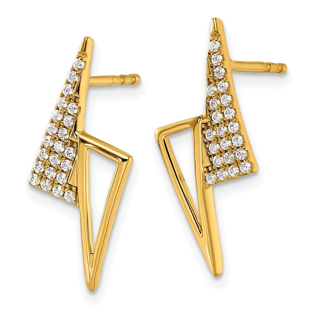 14K Yellow Gold Diamond Geometric Triangles Fashion Post Earrings, view 2 of 3