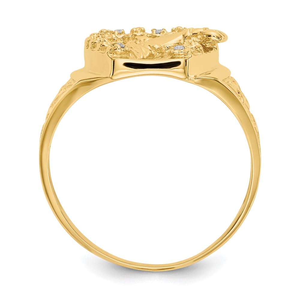 14k Yellow Gold Diamond Horseshoe with Horse in Center Men's Ring