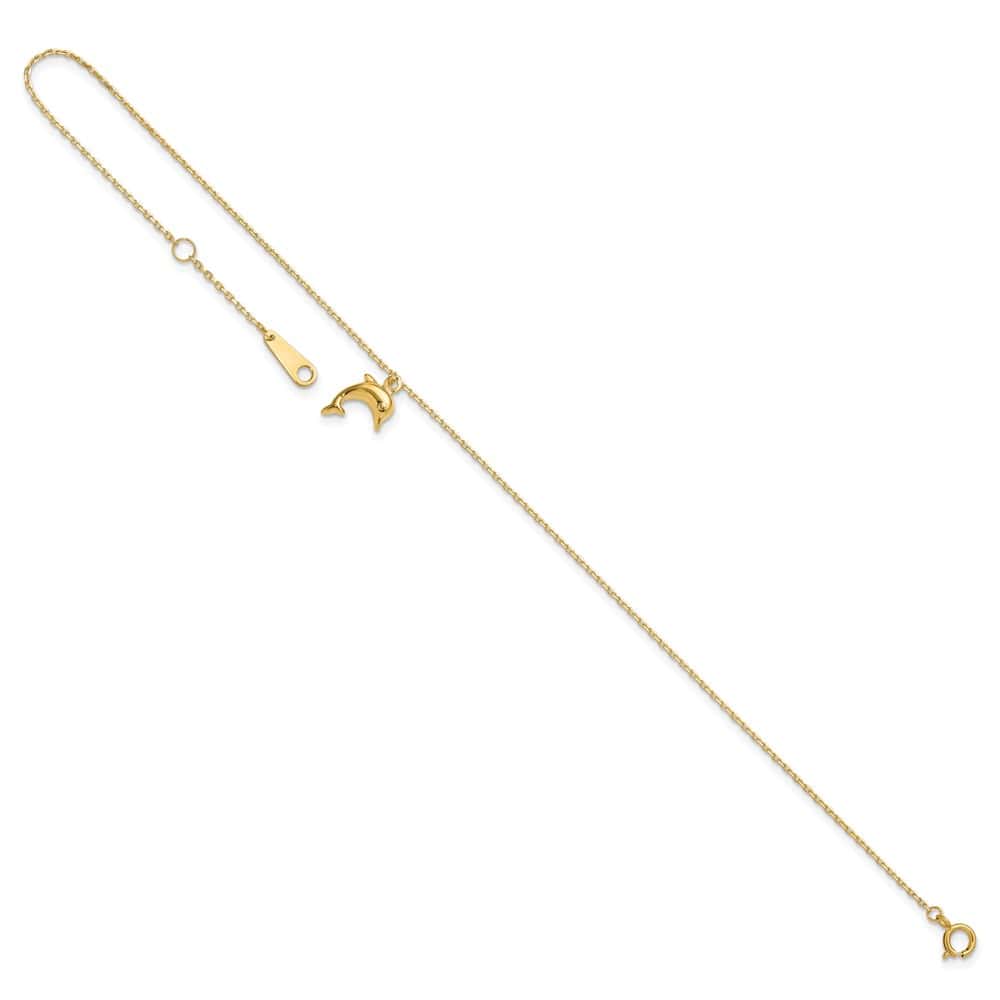14K Yellow Gold Dolphin Charm Dangle Anklet