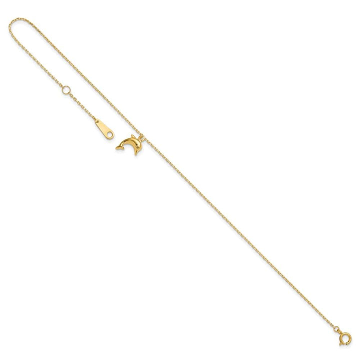 14K Yellow Gold Dolphin Charm Dangle Anklet