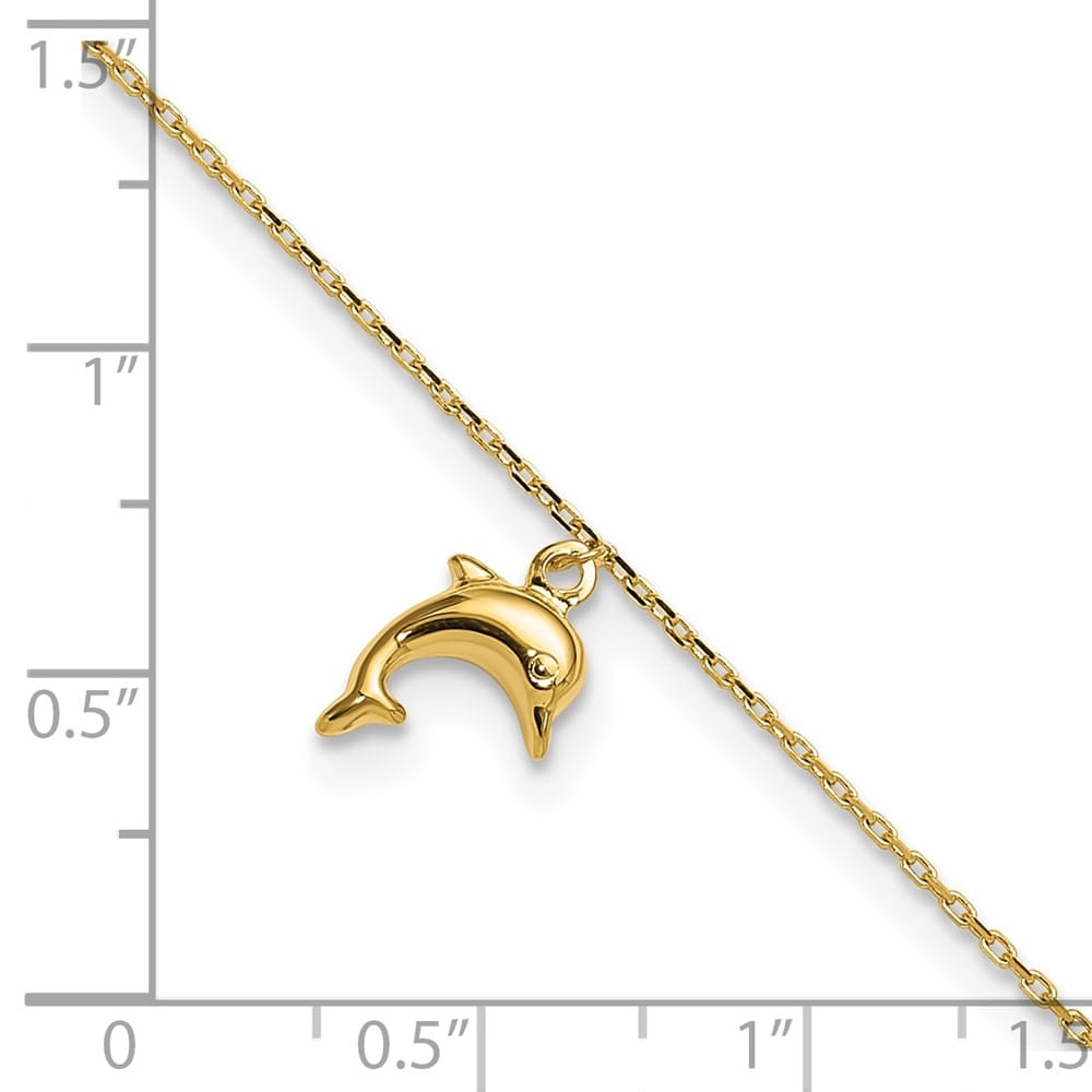 14K Yellow Gold Dolphin Charm Dangle Anklet