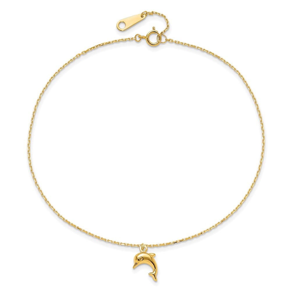 14K Yellow Gold Dolphin Charm Dangle Anklet