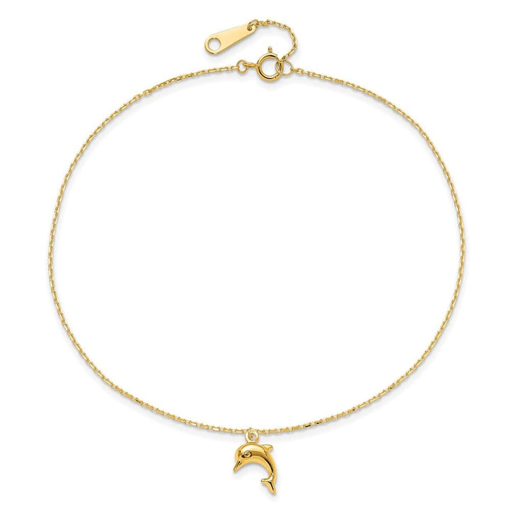 14K Yellow Gold Dolphin Charm Dangle Anklet