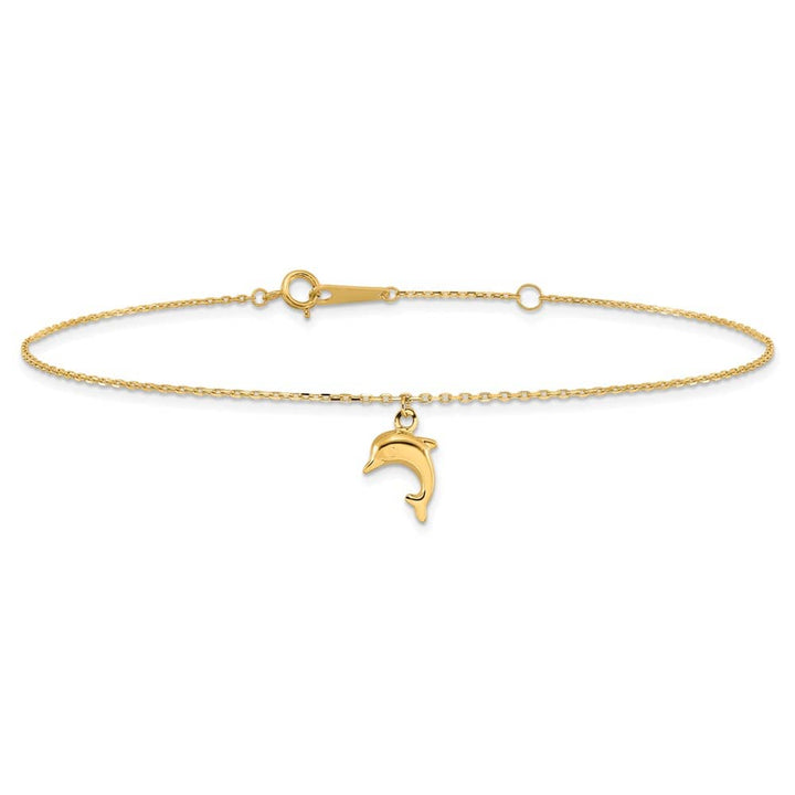14K Yellow Gold Dolphin Charm Dangle Anklet