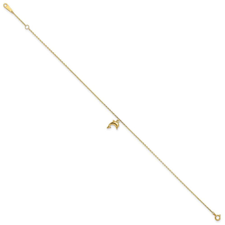 14K Yellow Gold Dolphin Charm Dangle Anklet