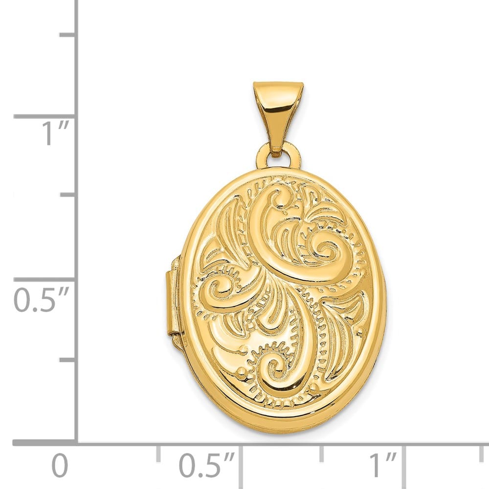 14K Yellow Gold Domed Scroll Design 21mm Oval Locket