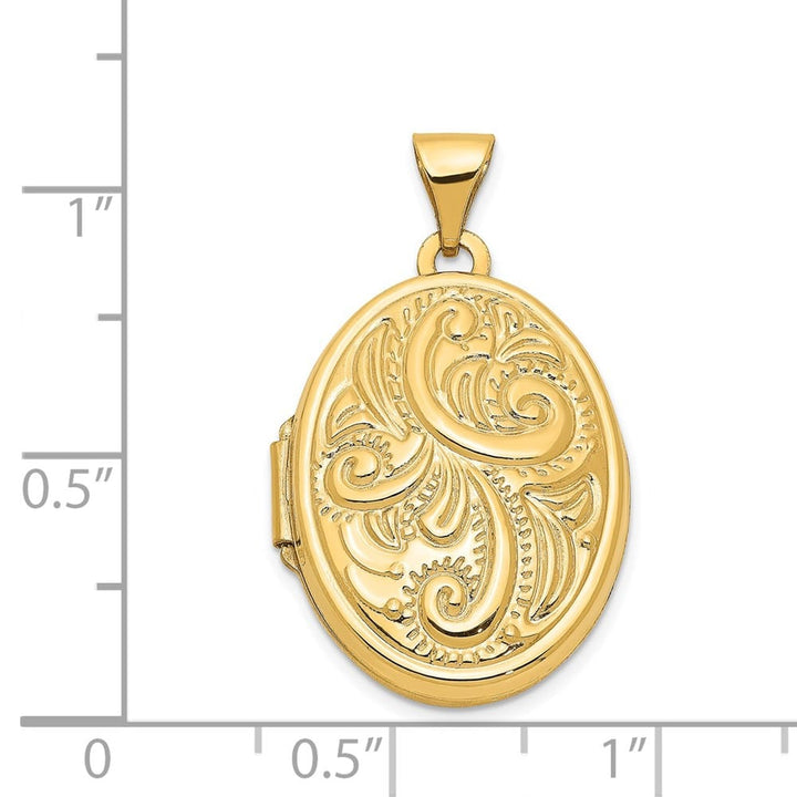 14K Yellow Gold Domed Scroll Design 21mm Oval Locket