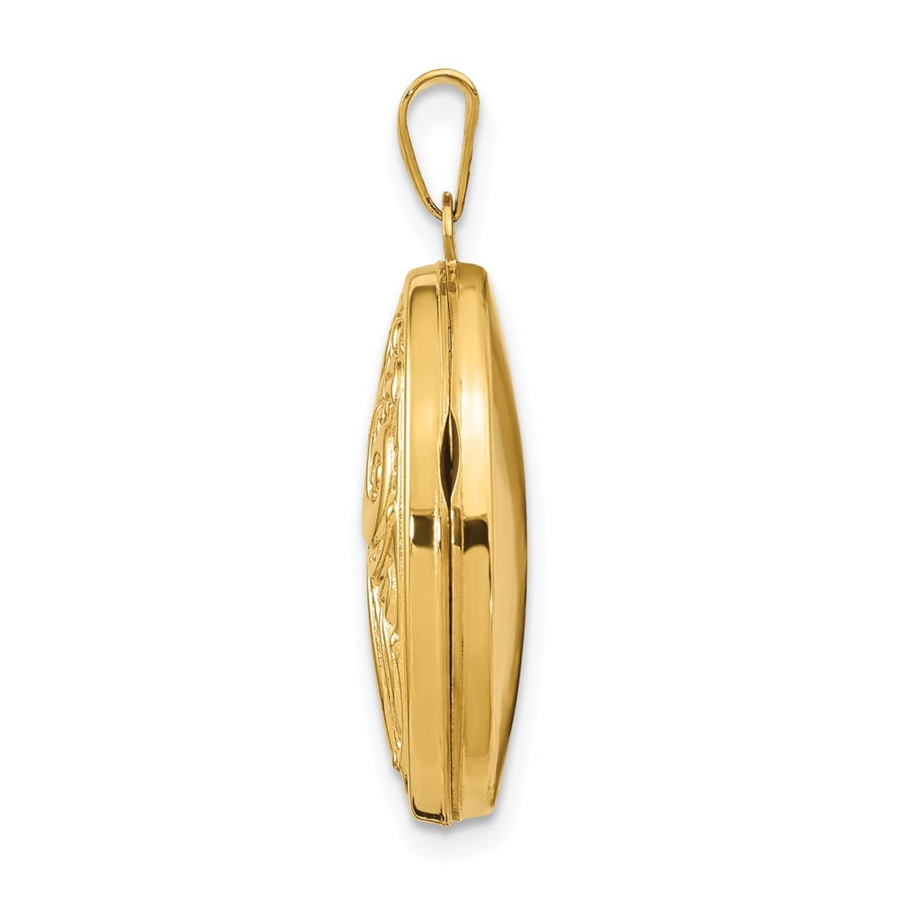 14K Yellow Gold Domed Scroll Design 21mm Oval Locket