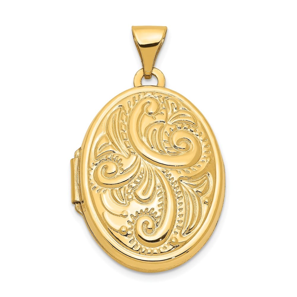 14K Yellow Gold Domed Scroll Design 21mm Oval Locket